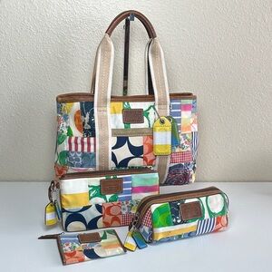 COACH 4pc SET Hamptons Weekend Patchwork leatherware bag M0649-10454